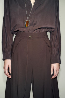 WIDE-LEG TROUSERS WITH THIN BELT - Zara фото 4