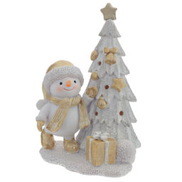 Фигурка декоративная "Снеговик и ёлка" с подсветкой (2хLR44), L11,5 W9 H15 см