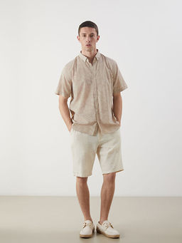 Slim Fit K?sa Kollu Desenli Poplin Erkek G?mlek