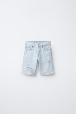 BERMUDA DENIM STRAIGHT ROTOS / Azul claro