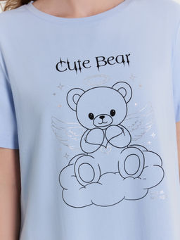 Сорочка ночная женская голубая с принтомcute bear воздушный путь +печать 572346 - Mark formelle фото 3
