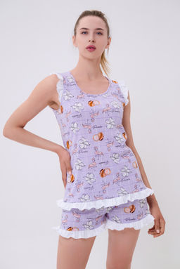 Пижама женская из майки и шорт из кулирки Флаффи фламинго
