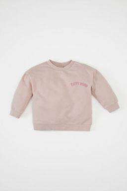 K?z Bebek Bisiklet Yaka Yaz? Bask?l? Sweatshirt