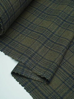 Шерсть пальтово-костюмная Твид Клетка цв.чернильный на т.хаки , ш.1.5м, шерсть-60%, п/э-40% - Купава фото 9