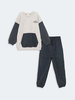 Bisiklet Yaka Uzun Kollu Bask?l? Erkek Bebek Sweatshirt ve E?ofman Alt 2li Tak?m