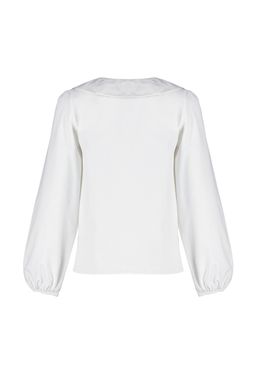 TRENDYOLMILLA Ekru Yakas? Nak?s Detayl? Pamuk Regular Normal Kal?p Dokuma Gomlek TWOSS23GO00009 фото 15