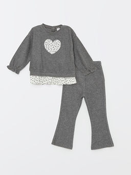 Bisiklet Yaka Uzun Kollu Bask?l? K?z Bebek Sweatshirt ve Tayt 2li Tak?m