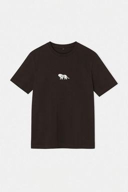 Koyu Kahverengi Regular/Normal Kesim At Nak?s Detayl? %100 Pamuklu T-Shirt TMNSS24TS00056