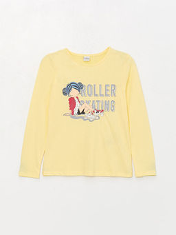 Bisiklet Yaka Bask?l? Uzun Kollu K?z ?ocuk Ti??rt