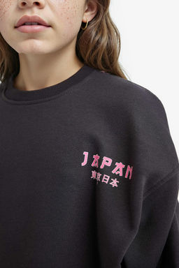 Oversize Geni_ Kal_p Bisiklet Yaka S_rt Bask_l_ Sweatshirt K_z _ocuk - Defacto фото 4