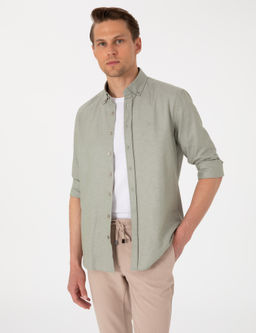 Haki Oxford Slim Fit Kolay _t_lenebilir G_mlek