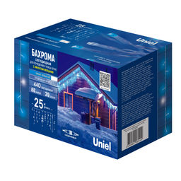 ULD-B25006-440/TTK BLUE-WHITE IP44 Бахрома светодиодная с эффектом мерцания, 25м. Соединяемая. 440 светодиодов. Синий и белый свет. Провод прозрачный. ТМ Uniel