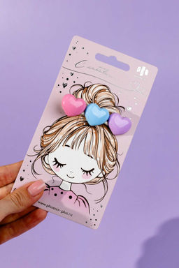 Заколка для волос зажим, арт. 71772 / 10 СЕРДЕЧКИ (в наборе: 1шт., 6,5 см, черный металл, полиэфирная смола, цвет: розовый, фиолетовый, голубой, подложка из мелованного картона + ПЭТ-пакет с европодвесом)