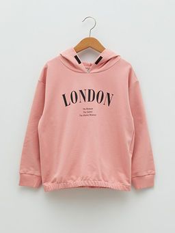 Kap??onlu Bask?l? Uzun Kollu K?z ?ocuk Sweatshirt