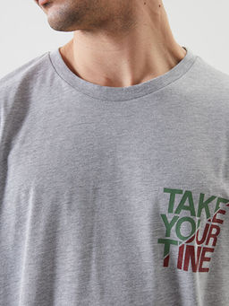 Bisiklet Yaka Bask?l? Penye Erkek Ti??rt