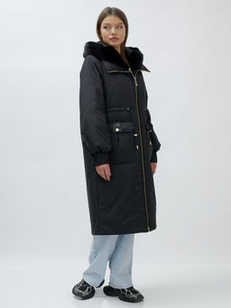 Пальто зимнее женское стильное с норкой люкс класса черного цвета 8628Ch - Mtforce фото 19