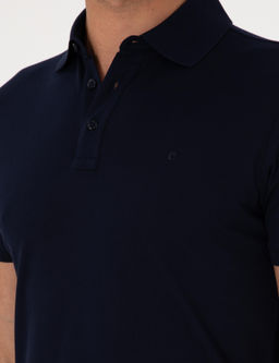 Lacivert Slim Fit %100 Pamuk Polo Yaka Basic T-shirt