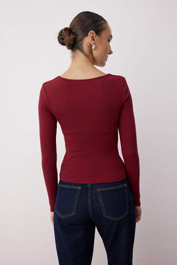 Siyah Duz Kalp Yaka Bodycone/Vucuda Oturan Crop Fitilli Esnek Orme Bluz TWOAW26BZ00069 - Trendyolmilla фото 8
