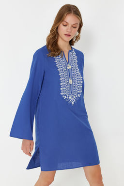 Mavi Mini Dokuma Nak?sl? %100 Pamuklu Plaj Elbisesi TBESS24EL00148 - Trendyolmilla фото 2