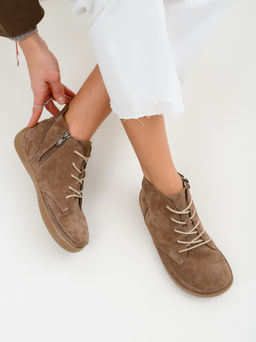 Босоногие ботинки 210.NATAbr.Серо-коричневая замша/Мех