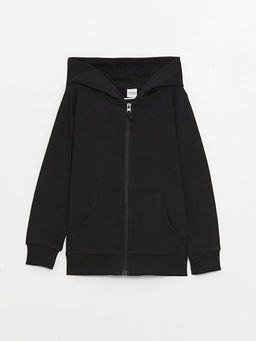 Kap??onlu Basic Uzun Kollu K?z ?ocuk Fermuarl? Sweatshirt