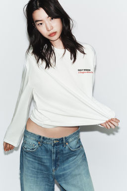 LONG SLEEVE SLOGAN T-SHIRT - Zara фото 2