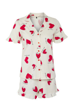 Trendyolmilla Ekru %100 Pamuklu Kalpli Volanl? Sortlu Orme Pijama Tak?m? THMSS25PT00336  фото 5