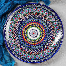 Ляган узбекский Риштанская керамика «Узоры», для плова, d=32 см, синий