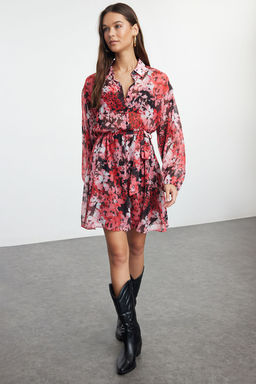 TRENDYOLMILLA Cok Renkli Cicek Desenli Belden Ac?lan Mini Astarl? Sifon Dokuma Elbise TWOAW24EL00841  фото 19