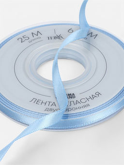 Цена за 2 шт. Лента атласная TEIRA, двухсторонняя, 6 мм, 25±1 м, светло-голубая №332