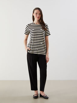 Bisiklet Yaka ?izgili Kad?n Bluz