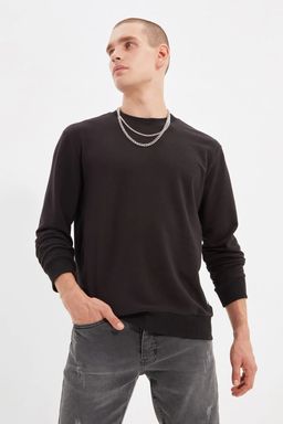 Siyah Regular/Normal Kesim Slogan Etiketli Sardonsuz Sweatshirt TMNAW21SW2006