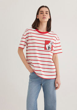 Bugs Bunny Bask?l? Cizgili K?rm?z? Tisort