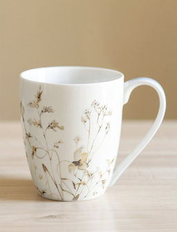 Кружка, 320 мл, фарфор N, белая, Осенние цветы, Grass
