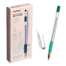 Цена за 12 шт. Ручка шариковая MunHwa. MC Gold, зелёный стержень, узел 0.5 мм, резиновый упор