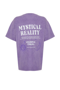 TRENDYOLMILLA Lila Oversize/Genis Kal?p Y?kamal? Slogan ve S?rt Bask?l? %100 Pamuk Orme T-Shirt TWOSS24TS00200 фото 8