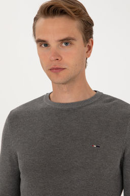 Erkek Slim Fit Bisiklet Yaka Gri Melanj Basic Kazak - U.s. polo assn фото 2