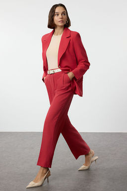 Limited Edition Kiremit Straight/Duz Kesim Pilili Kumas Dokuma Pantolon TWOAW23PL00401