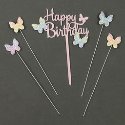 Набор для украшения С днем рождения бабочки, набор 4 шт, цвет розовый - Страна карнавалия фото 2