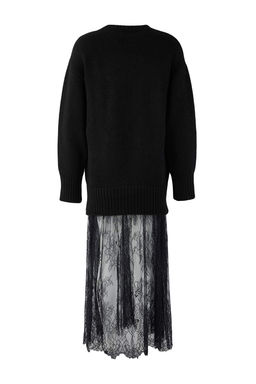 Siyah Duz Maxi Bisiklet Yaka Dantel Etekli Maxi Triko Elbise TWOAW26EL00323 - Trendyolmilla фото 8