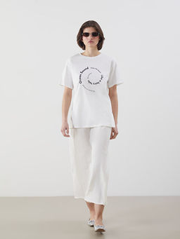 Bisiklet Yaka Bask?l? Kad?n Ti??rt