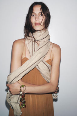 100% STRIPED LINEN SCARF - Zara фото 3