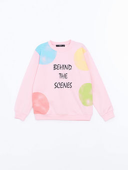 Bisiklet Yaka Bask?l? K?z ?ocuk Sweatshirt