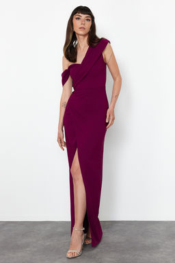 Murdum Dokuma Uzun S?k Abiye Elbise TPRSS24AE00150