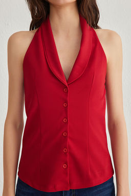 TRENDYOLMILLA K?rm?z? Fitted/Vucuda Oturan S?rt Dekolteli Esnek Yelek TWOSS25YE00021 TWOSS25YE00021  фото 8