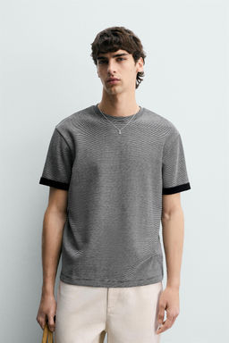 CAMISETA JACQUARD RAYAS CONTRASTE / Azul / Blanco