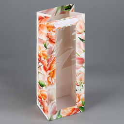 Цена за 2 шт. Пакет подарочный под бутылку, упаковка, «Цветы», 36×13×10 см