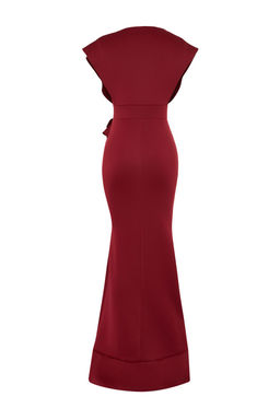 Bordo F?rf?r Detayl? Dokuma Uzun S?k Abiye Elbise TPRSS24AE00251 - Trendyolmilla фото 8