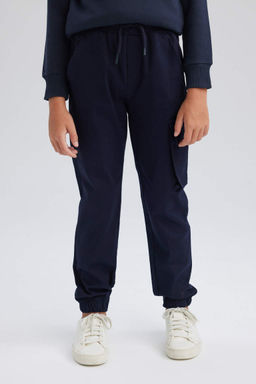 Школьные брюки карго из габардина темно-синего цвета для мальчика - Defacto фото 4