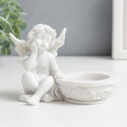 Подсвечник полистоун Белоснежный ангел в раздумьях 7,5х9,8х6 см